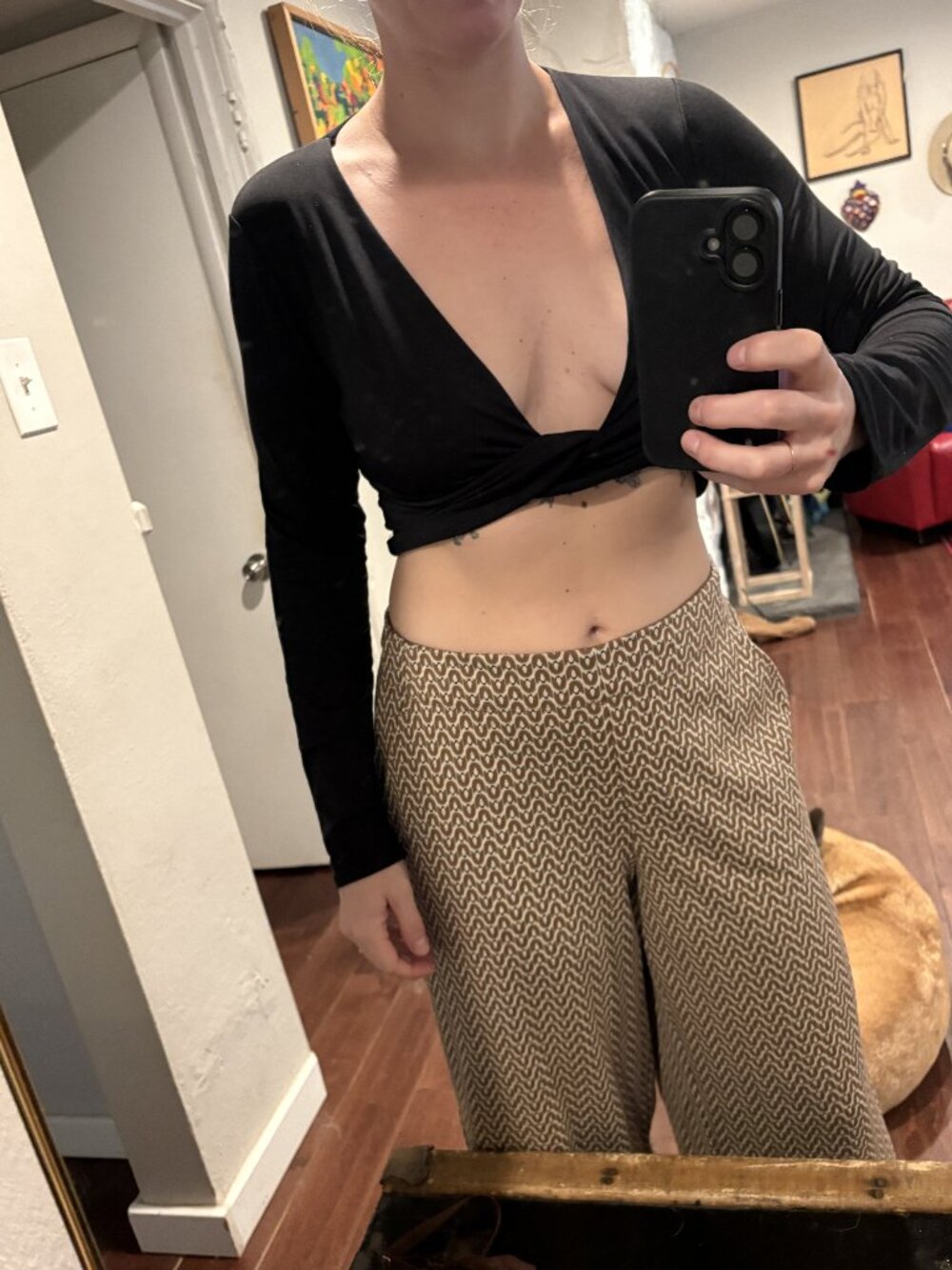 Black Wrap Long Sleeved Crop Top